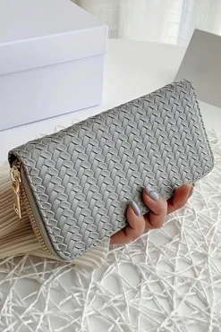 Hot Dear-Lover Woven Textured Zip Around Long Wallet Medium Grey