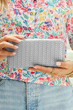 Hot Dear-Lover Woven Textured Zip Around Long Wallet Medium Grey