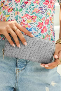 Hot Dear-Lover Woven Textured Zip Around Long Wallet Medium Grey