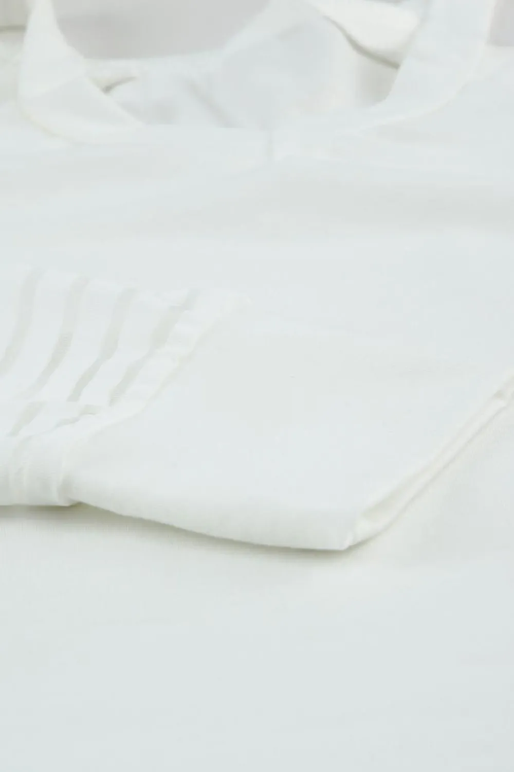 Sale Dear-Lover Mesh Striped Cut-out Cold Shoulder Long Sleeve T-shirt White