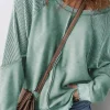 Hot Dear-Lover Solid Waffle Knit Patchwork Raglan Sleeve Sweatshirt Mineral Blue