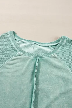 Hot Dear-Lover Solid Waffle Knit Patchwork Raglan Sleeve Sweatshirt Mineral Blue