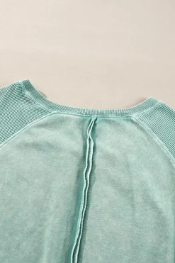 Hot Dear-Lover Solid Waffle Knit Patchwork Raglan Sleeve Sweatshirt Mineral Blue