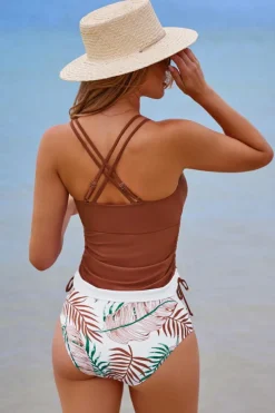 Online Dear-Lover Drawstring Tummy Control Mix-and-match 2pcs Tankini Swimsuit Mineral Red