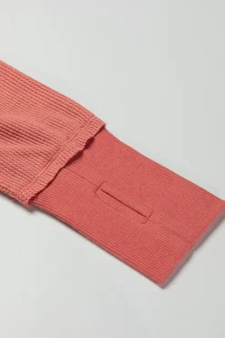 Online Dear-Lover Exposed Seam Slit Neck Waffle Knit Patchwork Top Mineral Red