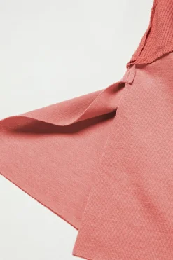 Online Dear-Lover Exposed Seam Slit Neck Waffle Knit Patchwork Top Mineral Red