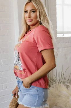 Clearance Dear-Lover Nashville Music City Graphic Retro Fashion Tee Mineral Red