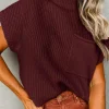 Online Dear-Lover Patch Pocket Ribbed Knit Short Sleeve Sweater Mineral Red