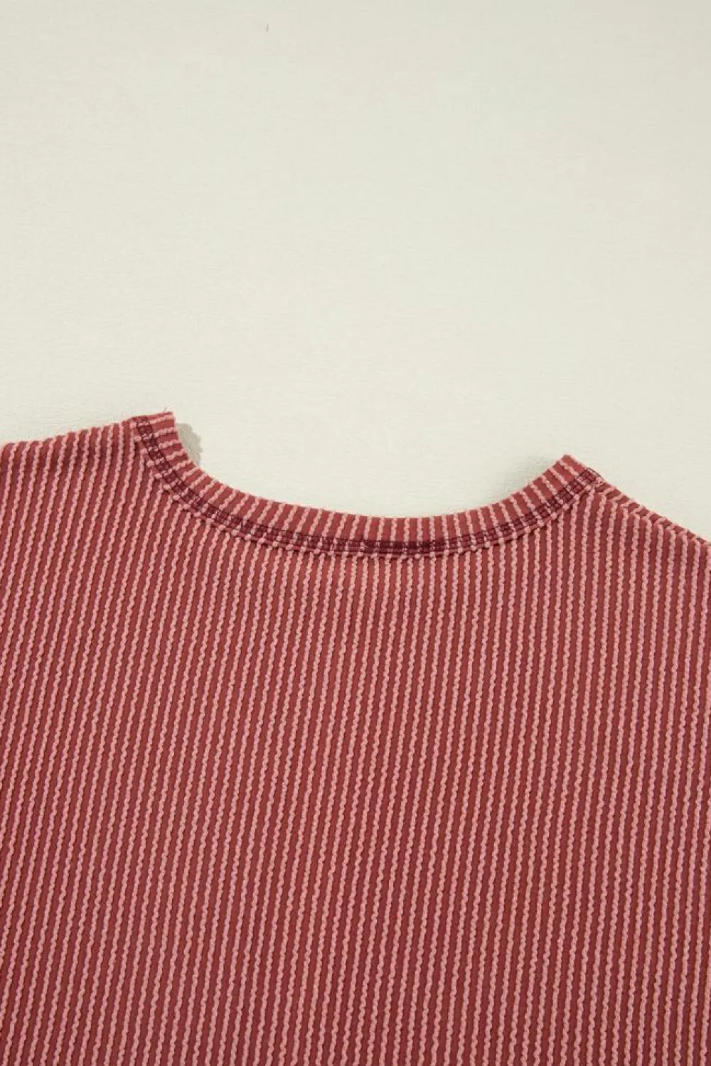 Clearance Dear-Lover Solid Color Corded Short Sleeve Top and Casual Pants Set Mineral Red