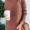 New Dear-Lover Turtleneck Ribbed Knit Tunic Sweater Mineral Red