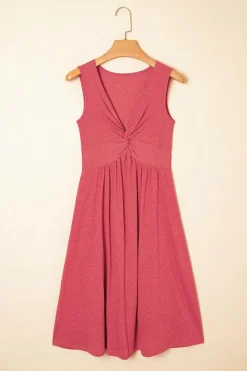 Sale Dear-Lover Twisted Bust V Neck Sleeveless Dress Mineral Red