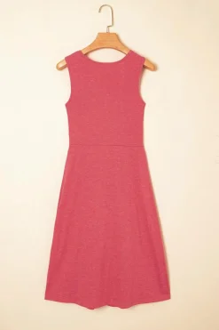 Sale Dear-Lover Twisted Bust V Neck Sleeveless Dress Mineral Red