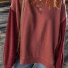 Sale Dear-Lover Two Tone Patchwork Drop Shoulder Pullover Sweatshirt Mineral Red