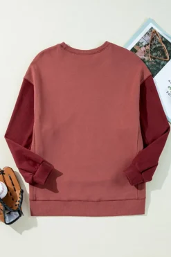 Sale Dear-Lover Two Tone Patchwork Drop Shoulder Pullover Sweatshirt Mineral Red