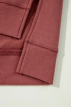 Sale Dear-Lover Two Tone Patchwork Drop Shoulder Pullover Sweatshirt Mineral Red