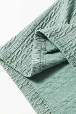 Sale Dear-Lover Button Front Textured Drawstring Hooded Long Sleeve Top Mint Green