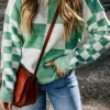 Discount Dear-Lover Checkered Print Drop Shoulder Sweater Mint Green