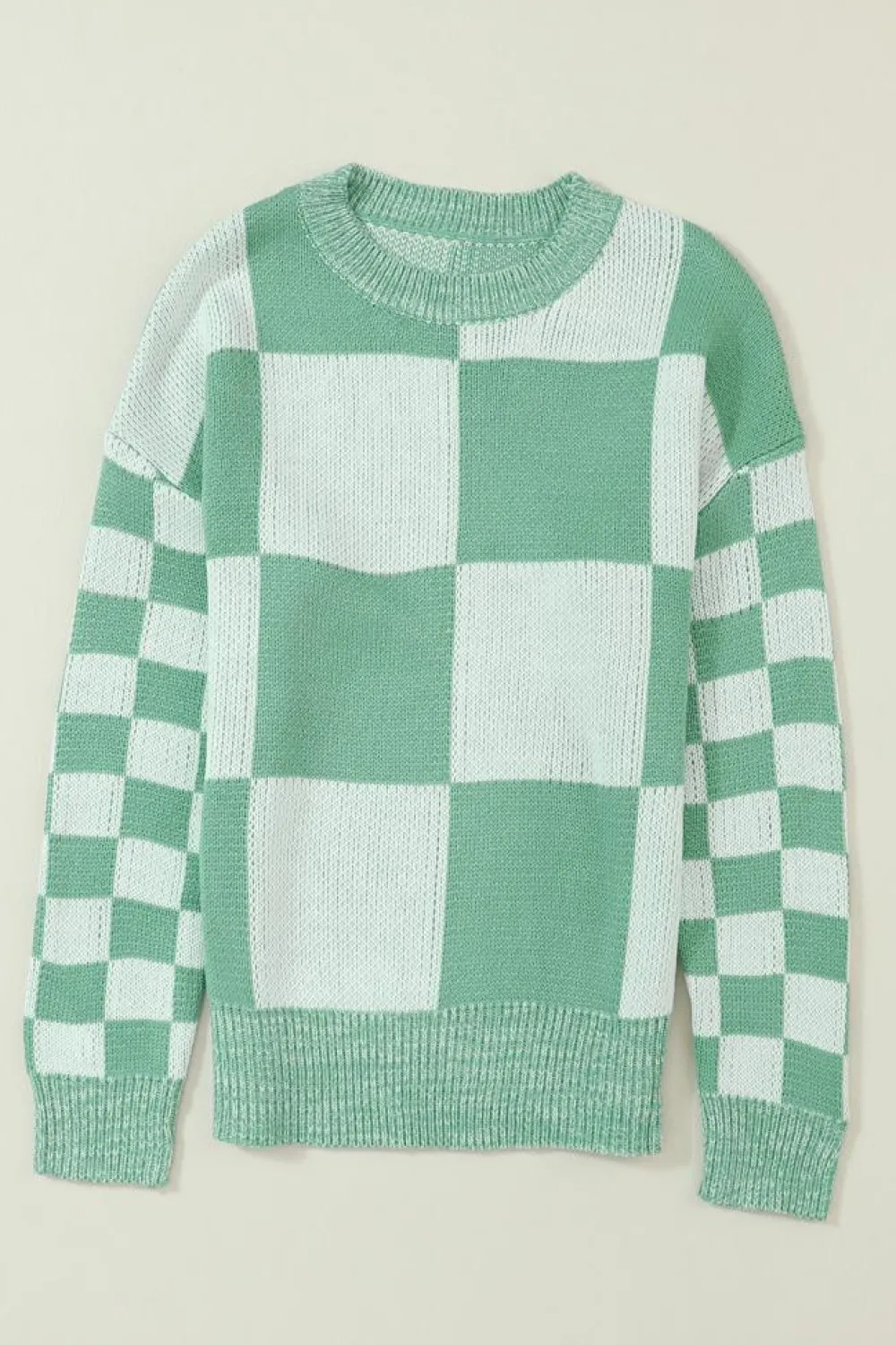 Discount Dear-Lover Checkered Print Drop Shoulder Sweater Mint Green