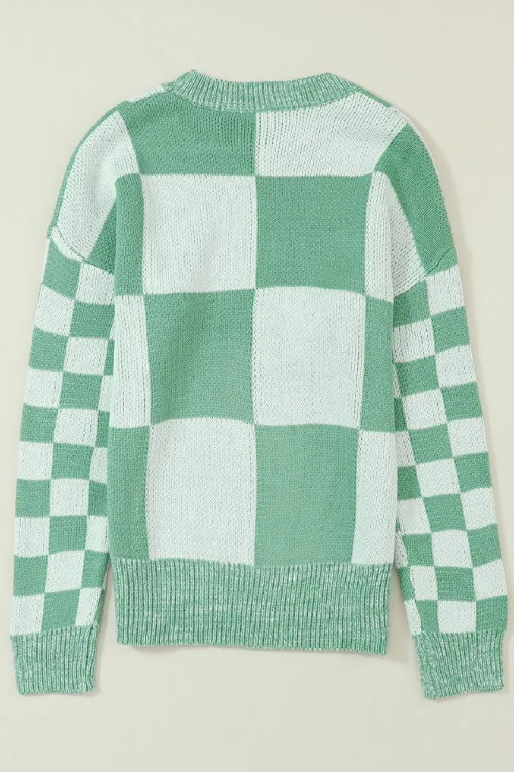 Discount Dear-Lover Checkered Print Drop Shoulder Sweater Mint Green