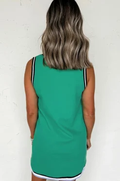 New Dear-Lover Color Contrast Trim V Neck Shift Sleeveless Mini Dress Mint Green