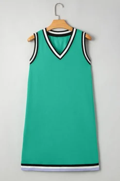 New Dear-Lover Color Contrast Trim V Neck Shift Sleeveless Mini Dress Mint Green