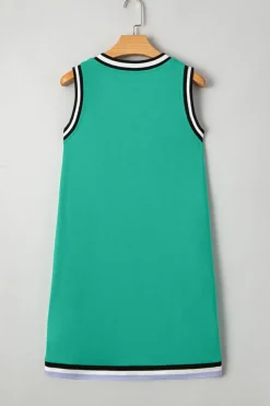 New Dear-Lover Color Contrast Trim V Neck Shift Sleeveless Mini Dress Mint Green