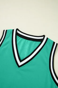New Dear-Lover Color Contrast Trim V Neck Shift Sleeveless Mini Dress Mint Green