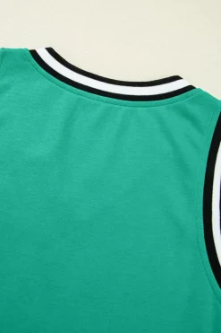 New Dear-Lover Color Contrast Trim V Neck Shift Sleeveless Mini Dress Mint Green