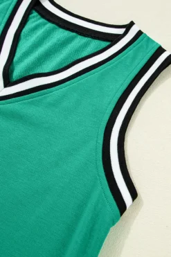 New Dear-Lover Color Contrast Trim V Neck Shift Sleeveless Mini Dress Mint Green