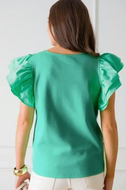 New Dear-Lover Flutter Sleeve Square Neck Top Mint Green
