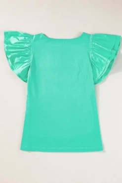 New Dear-Lover Flutter Sleeve Square Neck Top Mint Green