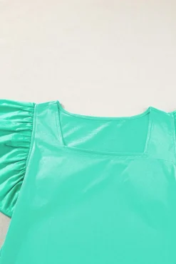New Dear-Lover Flutter Sleeve Square Neck Top Mint Green