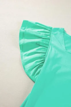 New Dear-Lover Flutter Sleeve Square Neck Top Mint Green