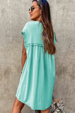 Outlet Dear-Lover Frilled Trim Crew Neck Loose Fit Mini Dress Mint Green