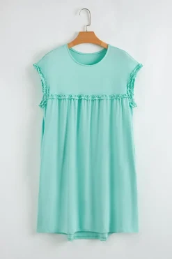 Outlet Dear-Lover Frilled Trim Crew Neck Loose Fit Mini Dress Mint Green