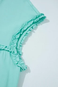Outlet Dear-Lover Frilled Trim Crew Neck Loose Fit Mini Dress Mint Green