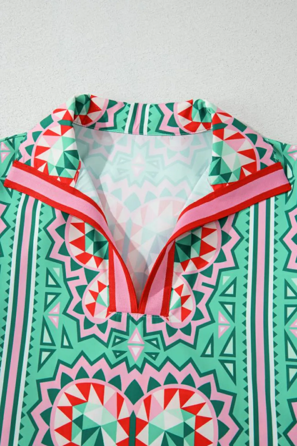 Discount Dear-Lover Geometric Butterfly Print Split Neck Short Sleeve Dress Mint Green