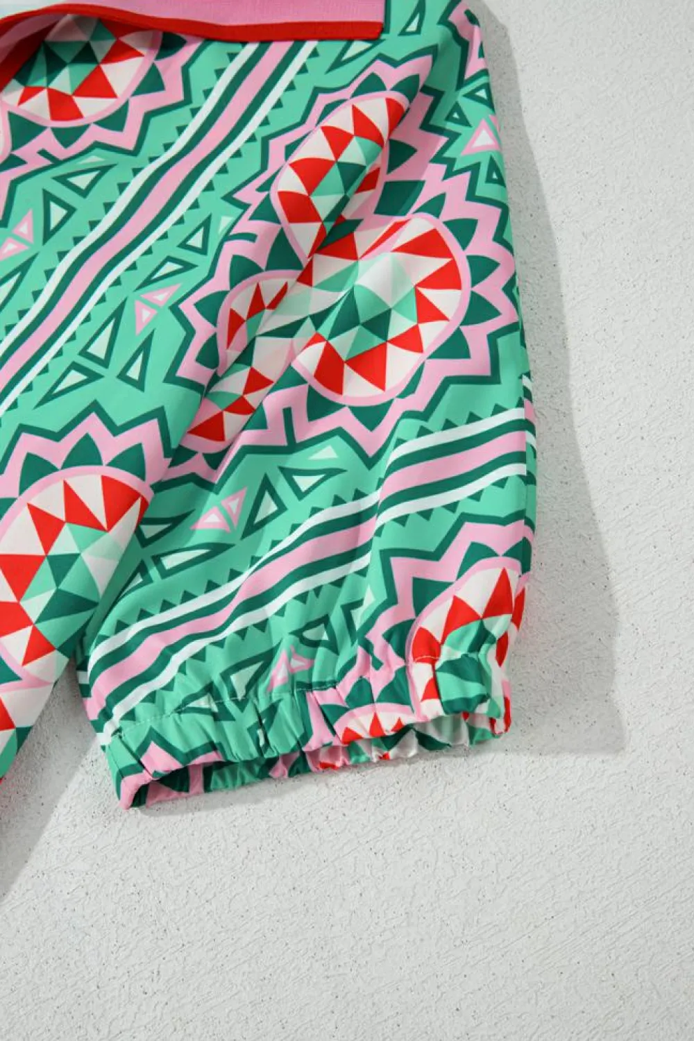 Discount Dear-Lover Geometric Butterfly Print Split Neck Short Sleeve Dress Mint Green