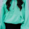 New Dear-Lover Half Zip Kangaroo Pocket Drop Shoulder Hoodie Mint Green