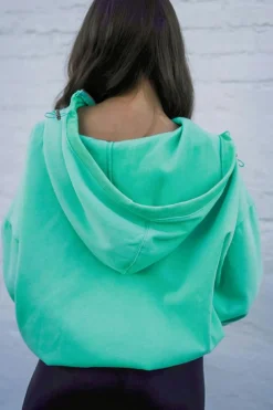 New Dear-Lover Half Zip Kangaroo Pocket Drop Shoulder Hoodie Mint Green
