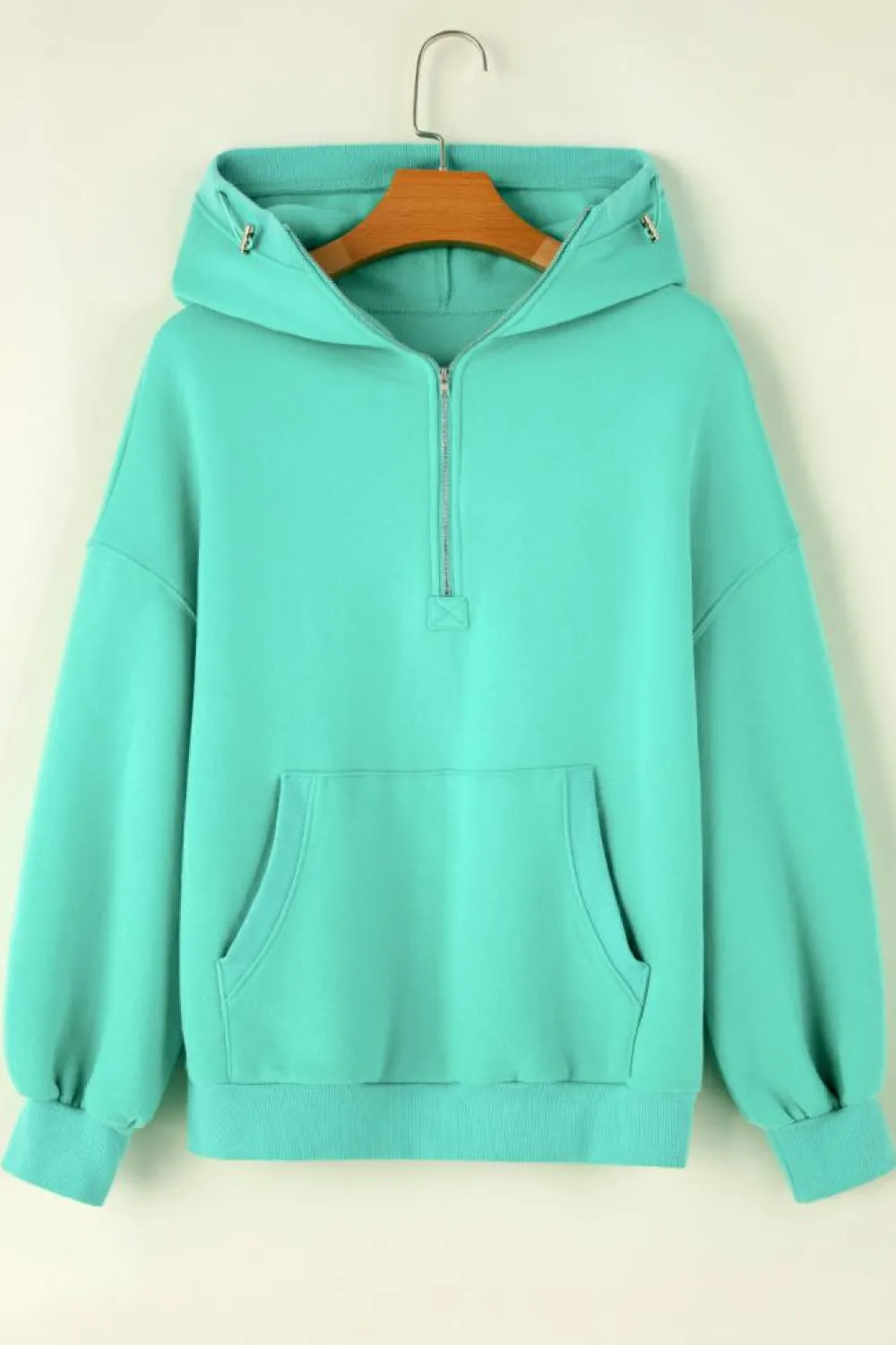 New Dear-Lover Half Zip Kangaroo Pocket Drop Shoulder Hoodie Mint Green
