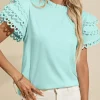 Best Dear-Lover Layered Ric Rac Cap Sleeve Frilled Neck Blouse Mint Green