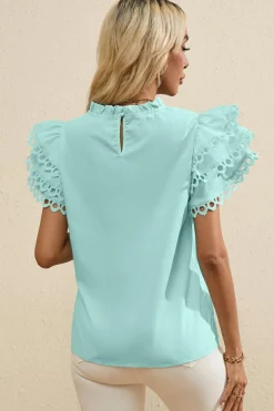Best Dear-Lover Layered Ric Rac Cap Sleeve Frilled Neck Blouse Mint Green
