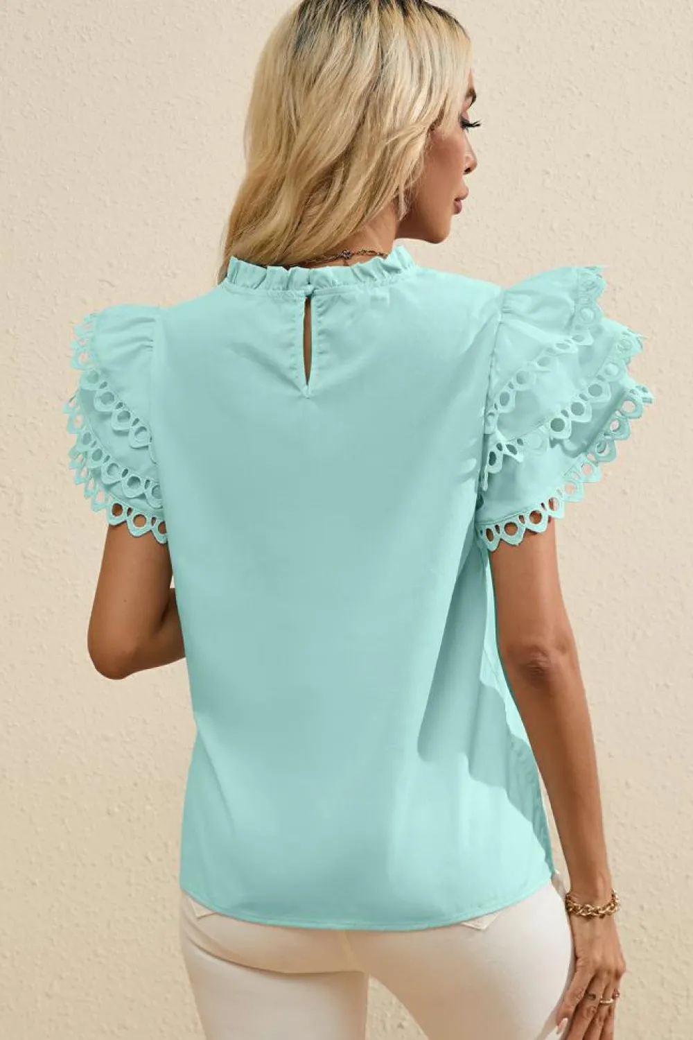Best Dear-Lover Layered Ric Rac Cap Sleeve Frilled Neck Blouse Mint Green