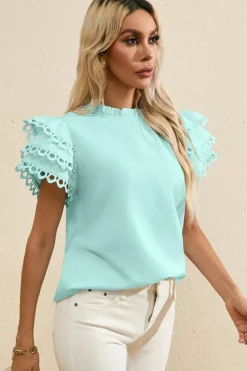 Best Dear-Lover Layered Ric Rac Cap Sleeve Frilled Neck Blouse Mint Green