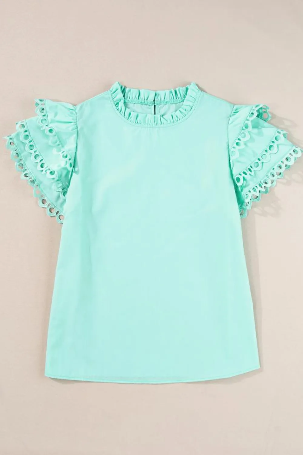 Best Dear-Lover Layered Ric Rac Cap Sleeve Frilled Neck Blouse Mint Green