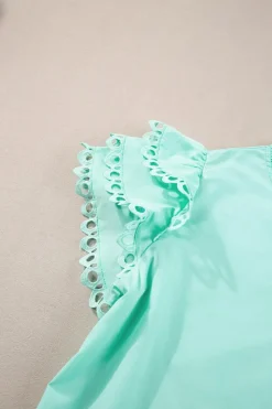 Best Dear-Lover Layered Ric Rac Cap Sleeve Frilled Neck Blouse Mint Green