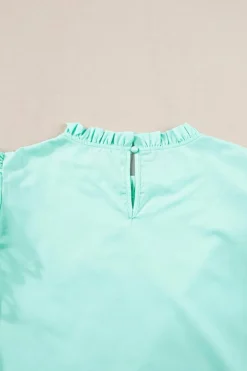 Best Dear-Lover Layered Ric Rac Cap Sleeve Frilled Neck Blouse Mint Green