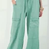 Clearance Dear-Lover Mineral Wash Exposed Seam Drawstring High Waist Wide Leg Cargo Pants Mint Green