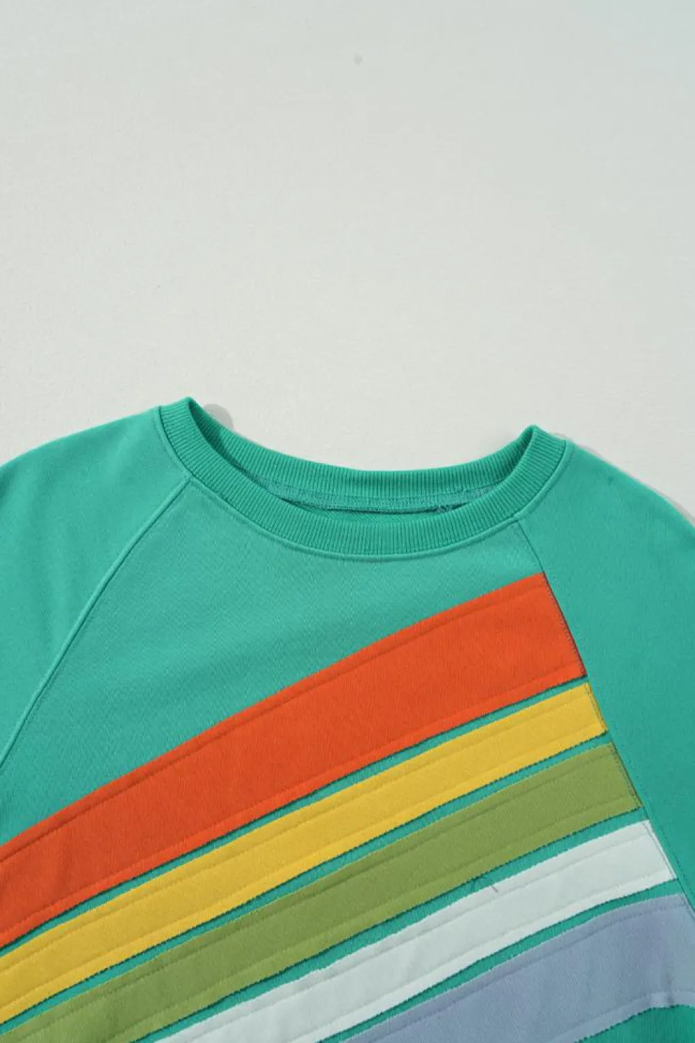 Fashion Dear-Lover Rainbow Colorblock Striped Pullover Sweatshirt Mint Green